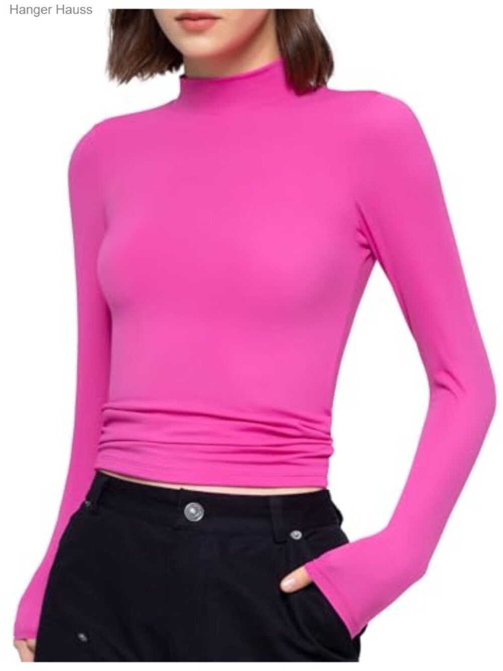 Mock Neck Long Sleeve Slim Fit T-Shirt Y2K Basic Tee